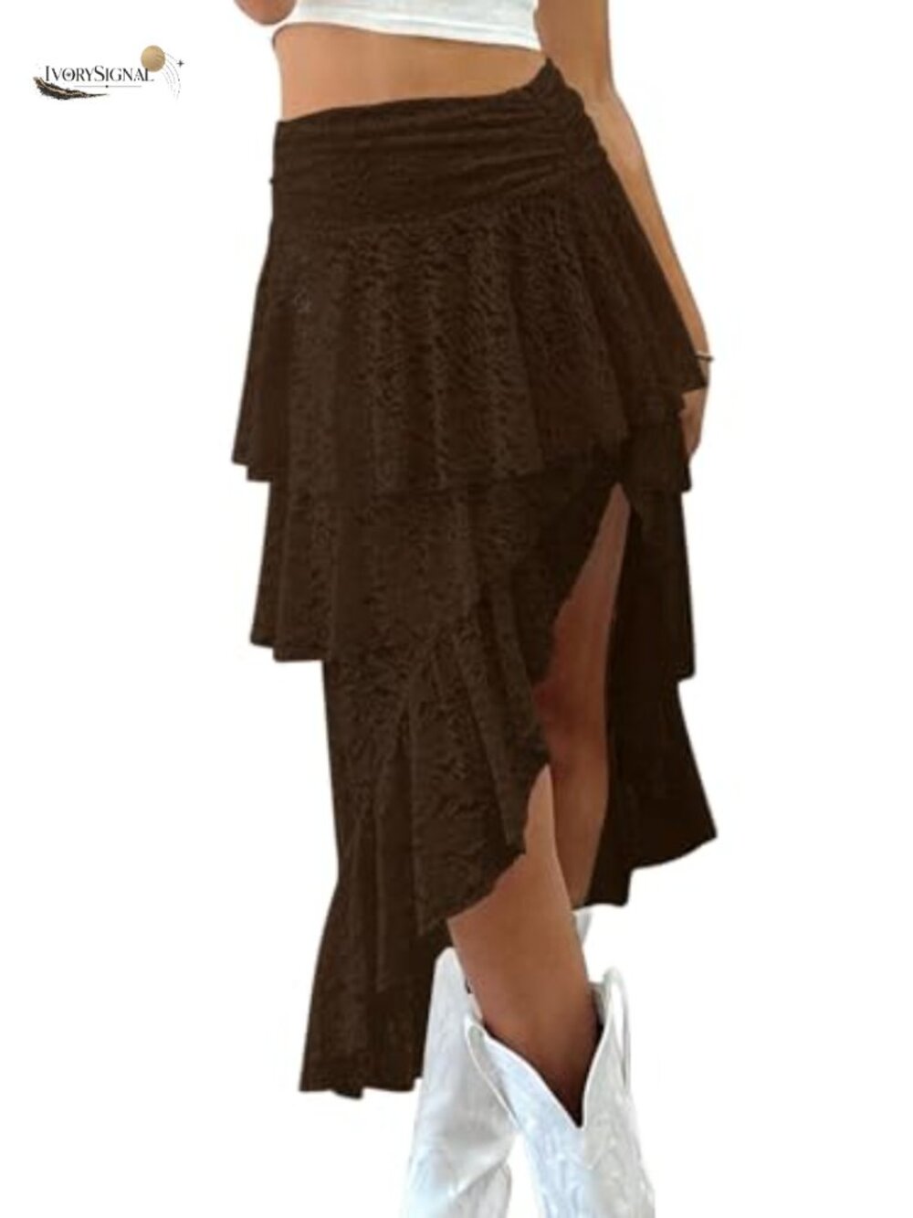 Lace Midi Skirt Asymmetrical High Low Layered Flowy A-Line